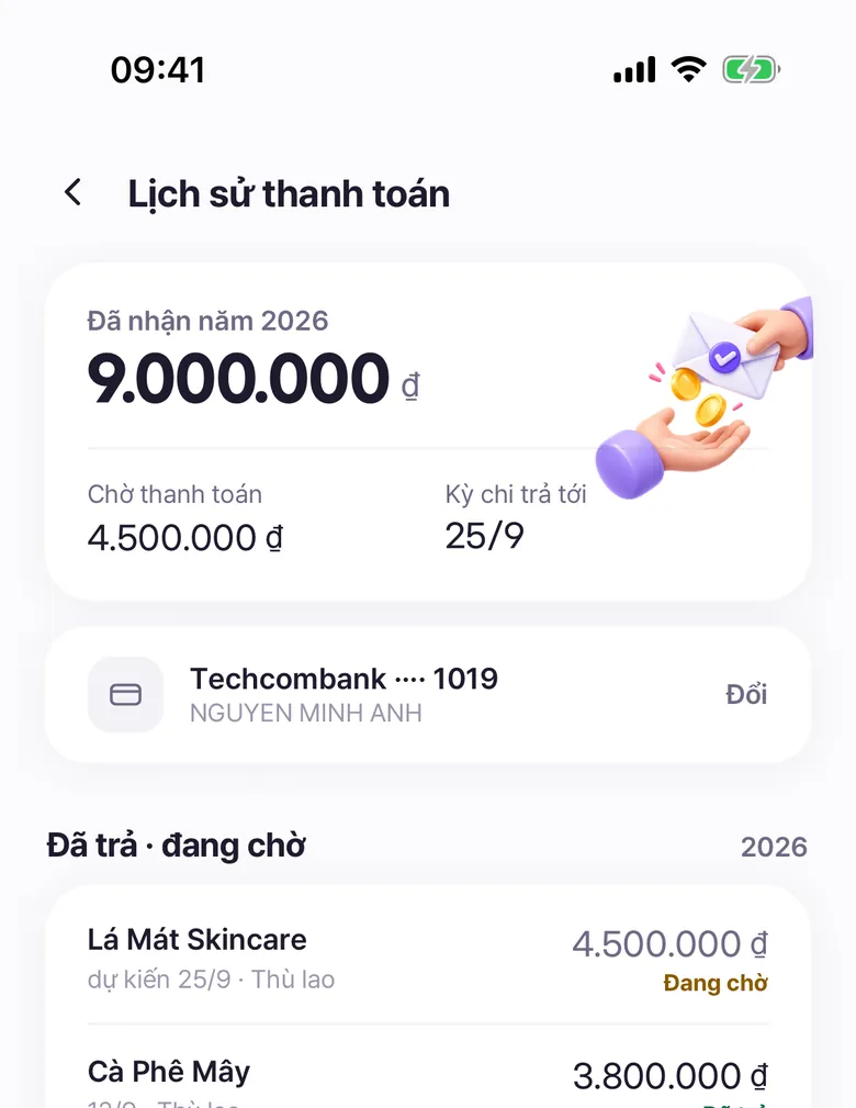 Minh bạch tiền chờ nhận và đã nhận